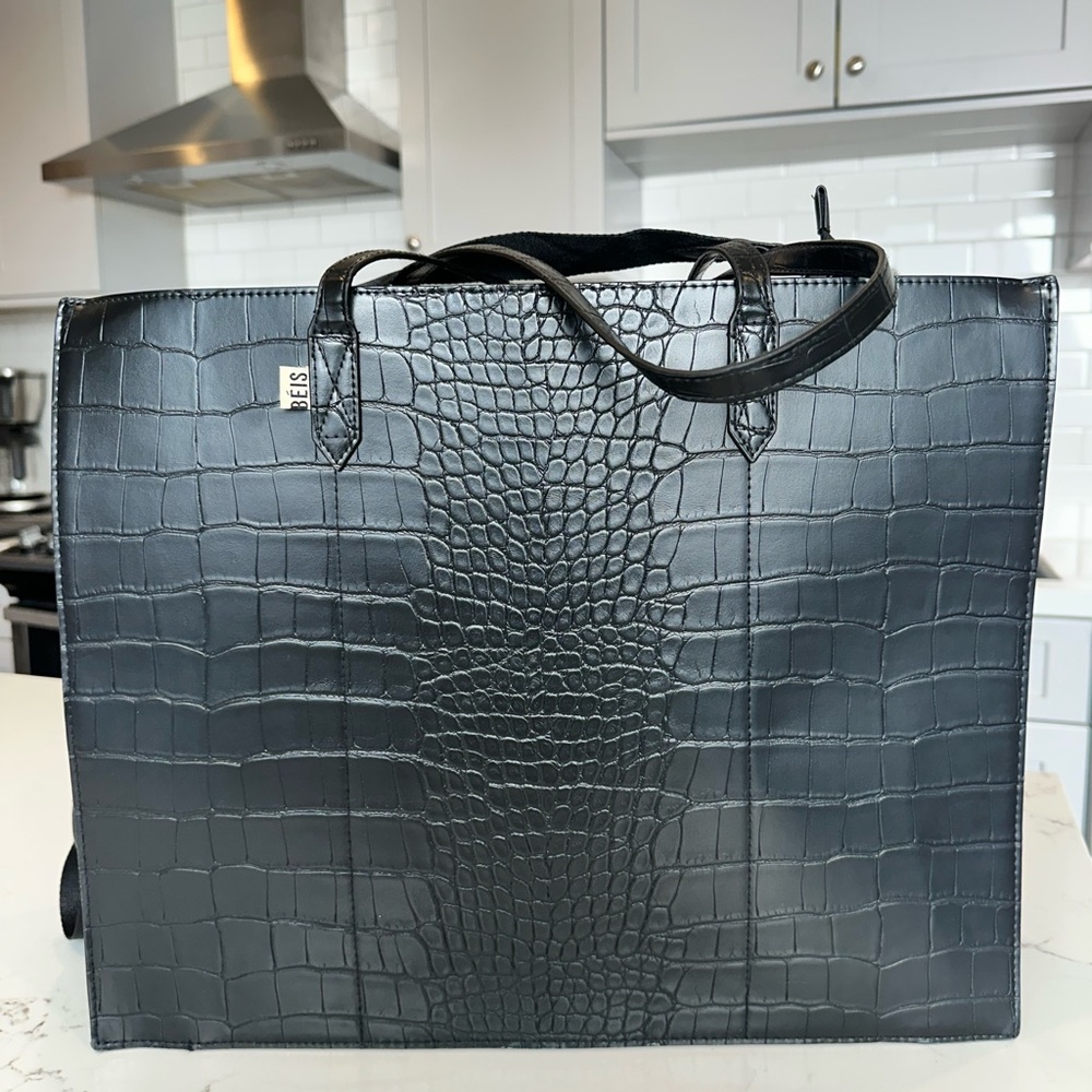BEIS Black Crocodile-Embossed Tote